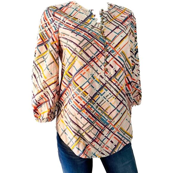 Anthropologie Maeve Bethesda Flannel Pink Popover Henley Top XS - Picture 1 of 10
